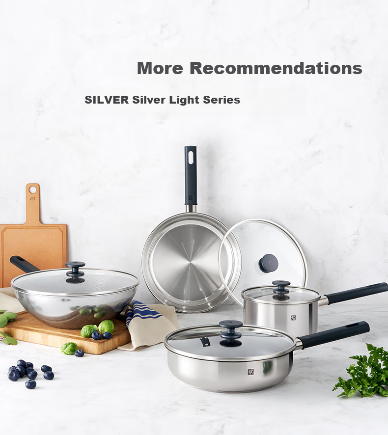 ZWILLING Stainless Steel Wok, Anti-Yellowing, Non-Coated, Compatible with Induction Cookers, SILVER Series, Household Stir-Fry Pan, 30cm 10
