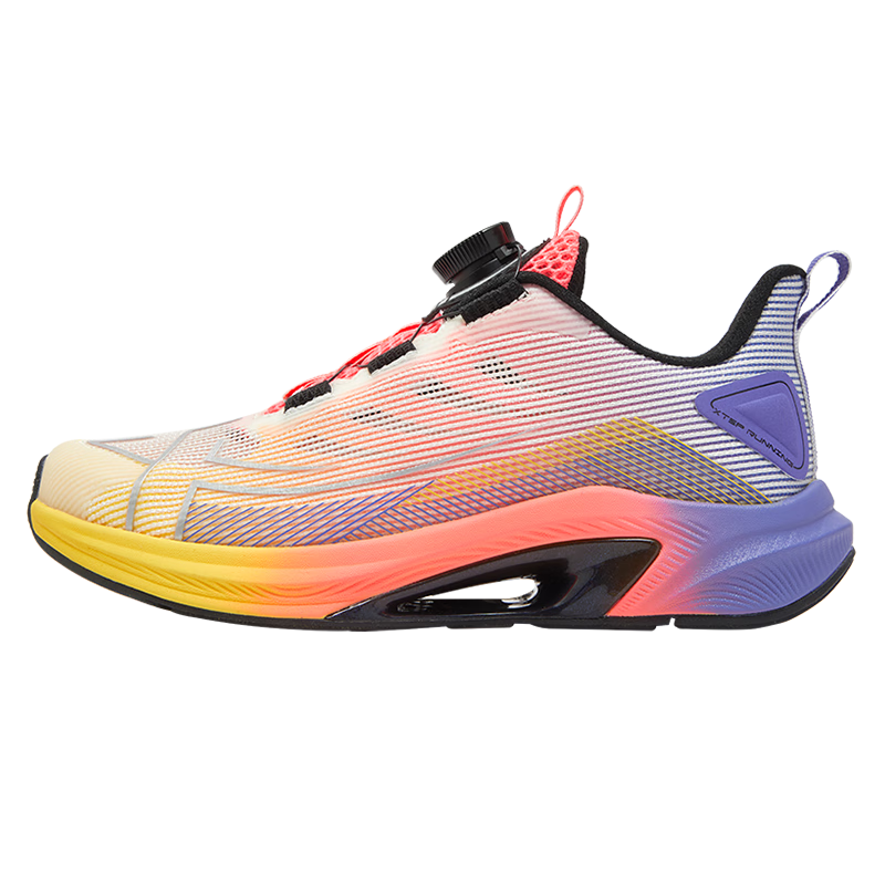 XTEP Children's Shoes, Dehydrogen Wind 1.0 Boys' Shock-Absorbing Breathable Mesh Running Shoes, Fluorescent Buddha's Hand Yellow/fluorescent Camellia Red, Size 33