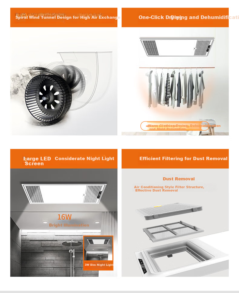 NVC Bathroom Heater with Warm Air, Exhaust Fan, And Integrated Lighting, 2700W Heater, 19AY Integrated Ceiling-Mounted Bathroom Heater 2