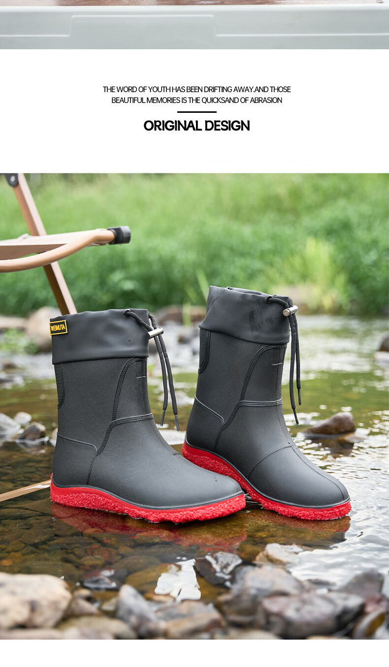 Lanoudun Men's Tall Waterproof Rain Boots, Rubber Shoes, Outdoor Fishing, Car Washing, Non-Slip Chef Shoes Cover YX1018 Size 44 16