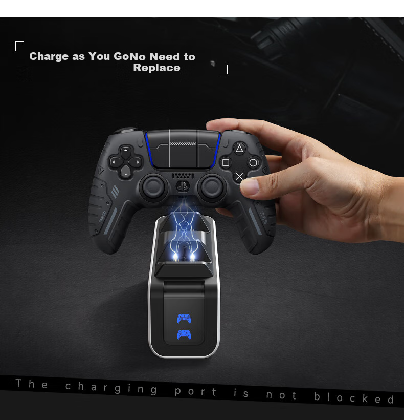 Jemdo Silicone Protective Case for PS5 Controller Slim, Anti-Slip, Sweat-Resistant, Compatible with DualShock Controller, Touch Control Stickers, And Accessories [Mechanical Purple] 5