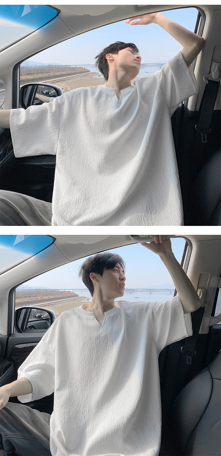 NASA MARVEL Men's Summer Casual Simple Breathable Short Sleeve V-Neck T-Shirt Outdoor Leisurewear White XL 4
