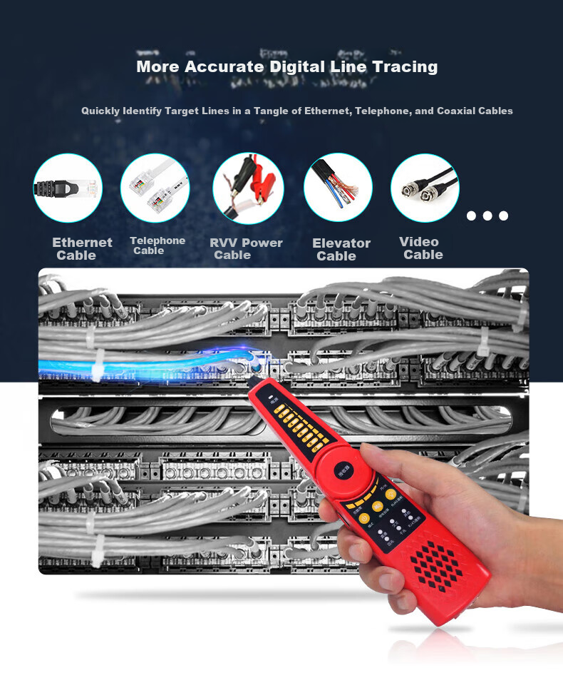 Wanglutong Network Cable Tester, Multifunctional Wire Tracer, POE Detector, 60V Voltage Resistance, Anti-Interference, Electric Voltage Tester, Cable Tracker CT-55 3