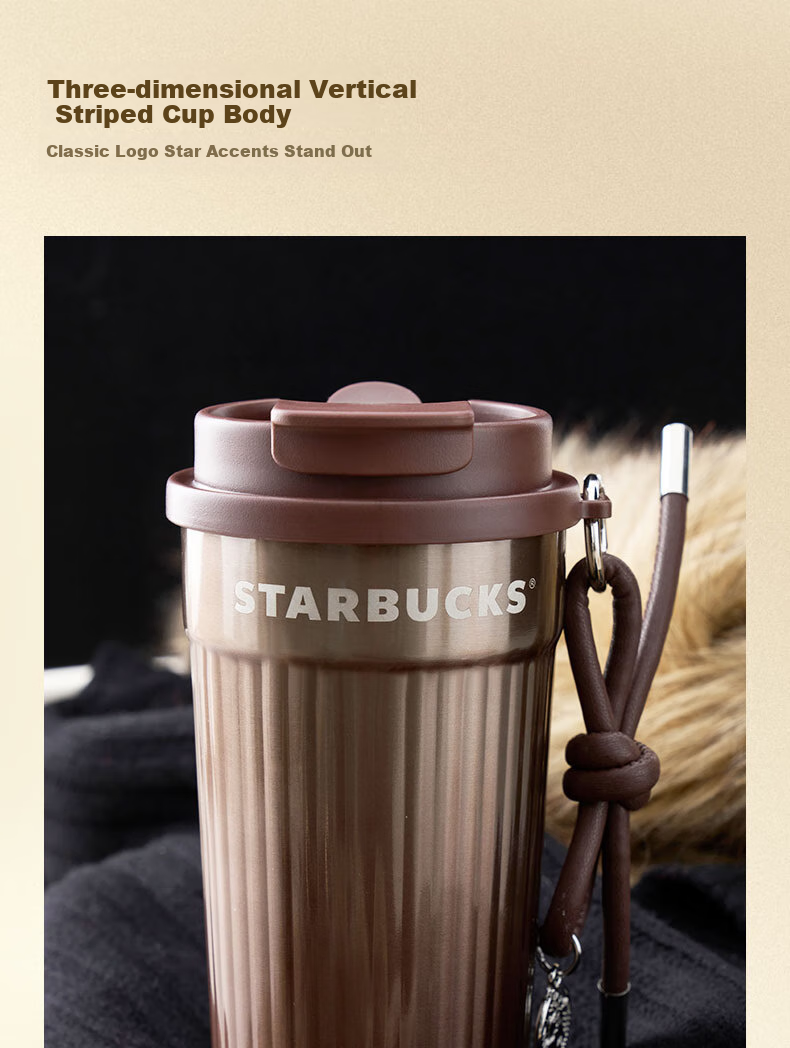 Starbucks Brown Gold Luster Series Dual-Drinking Stainless Steel Desktop Cup, 470ml Coffee Mug Water Cup, Gift for Men And Women on National Day 2