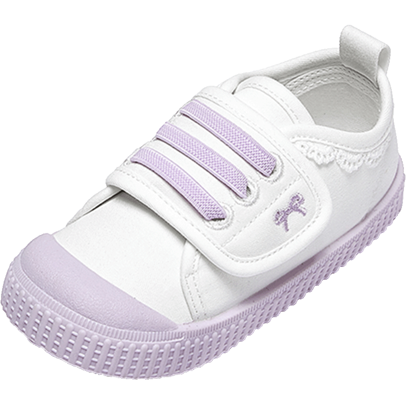 Snoffy Children's Canvas Shoes, Spring Breathable Lightweight Indoor Baby Shoes, Girls' Sweet Lace-Up Walking Shoes, White/purple, Size 25