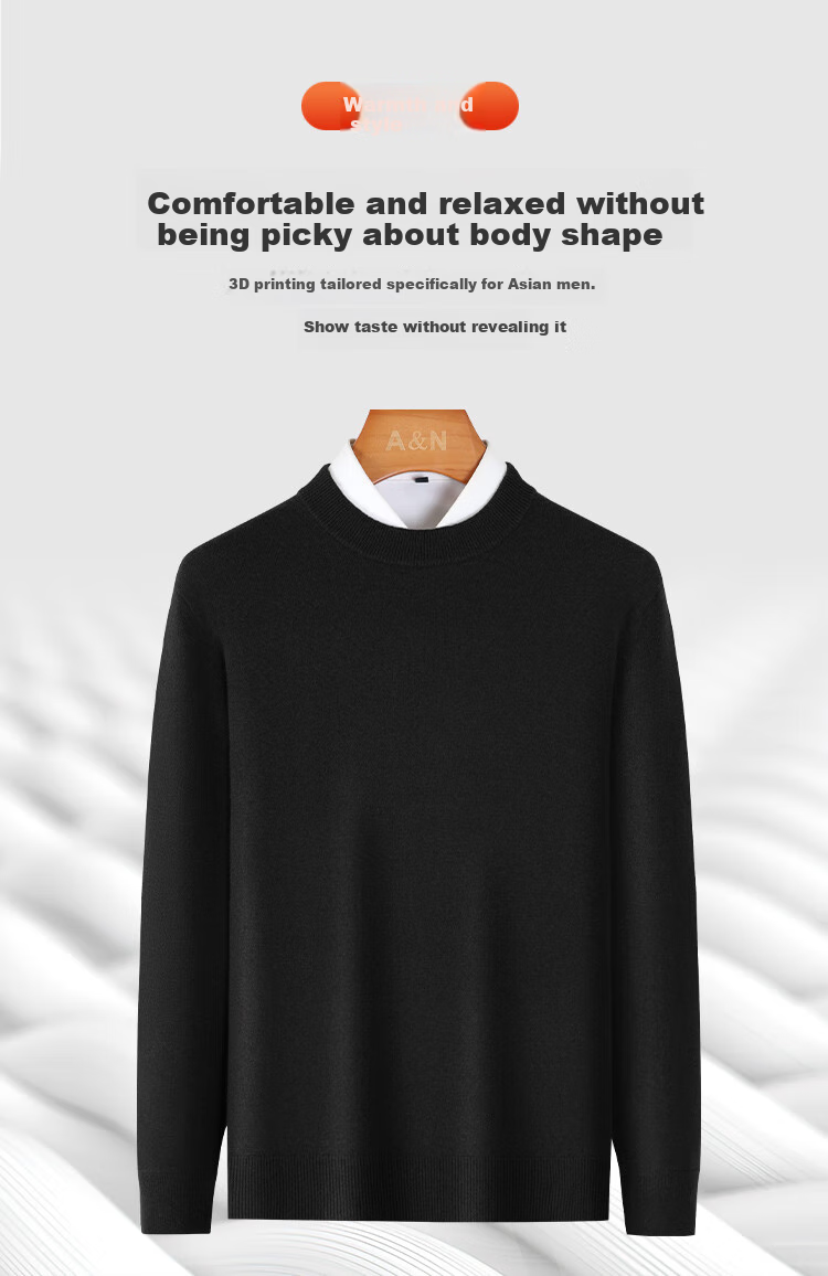 Antonio Men's Premium Wool Sweater 10.2% Cashmere 89.8% Merino Wool Solid Color Basic Knitwear 9