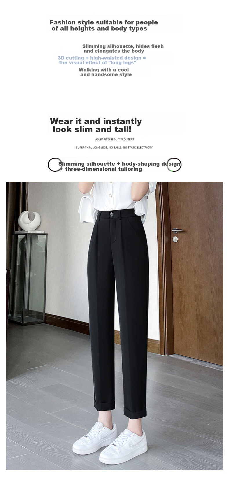 Langsha Casual Harem Pants for Women, Spring And Autumn High-Waist Straight Loose-Fit Slimming Commuter Suit Pants Chiffon Pants Cropped Pants 2