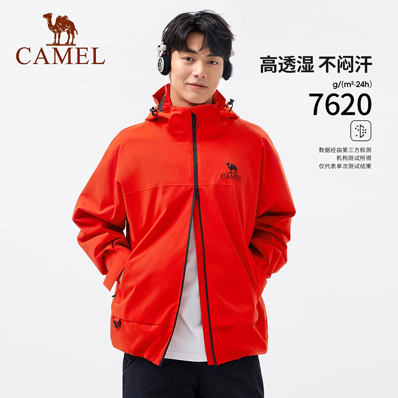 CAMEL Outdoor Waterproof Jacket, Triple Protection Women's Short Coat, Loose-Fitting Breathable Windproof Waterproof Casual Jacket R077 S