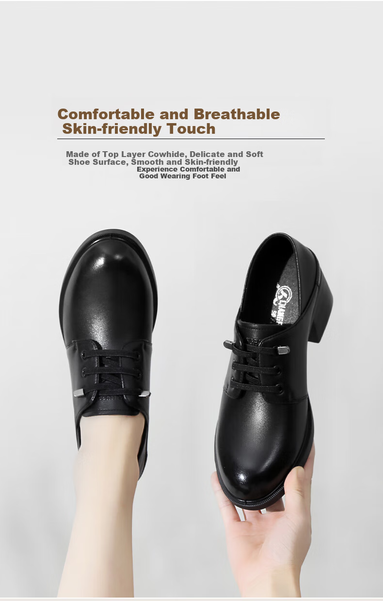 Qiangren Comfortable Women's Pumps, 5.5CM High Heels, Top-Grain Leather, Simple Commuter Women's Shoes, JDA73250, Black, Size 36 4