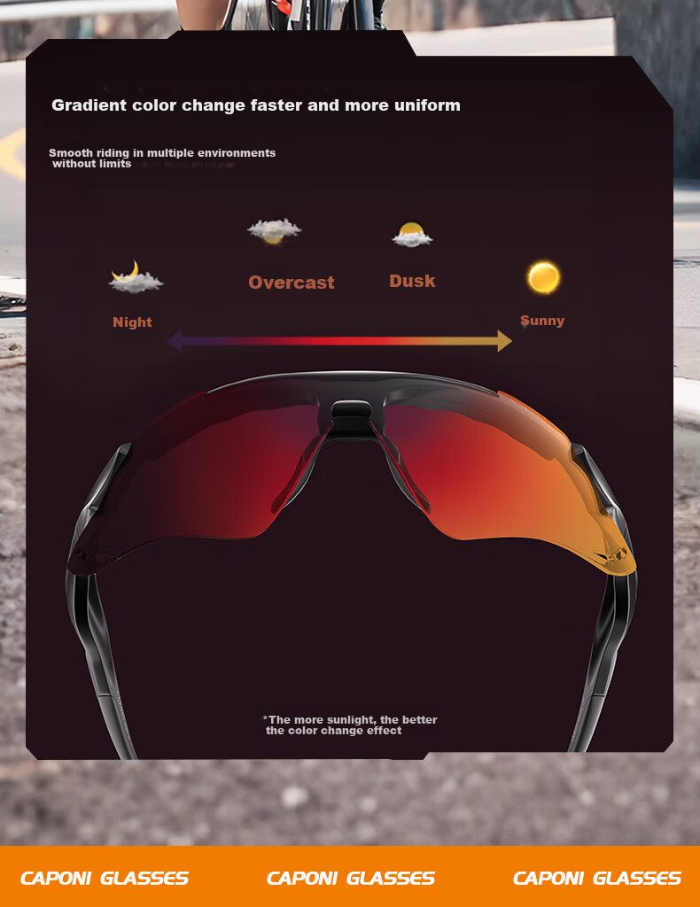 CAPONI Color-Changing Cycling Glasses for Men And Women, Sports Sunglasses, Day And Night Use, Outdoor UV Protection, Windproof Goggles 8