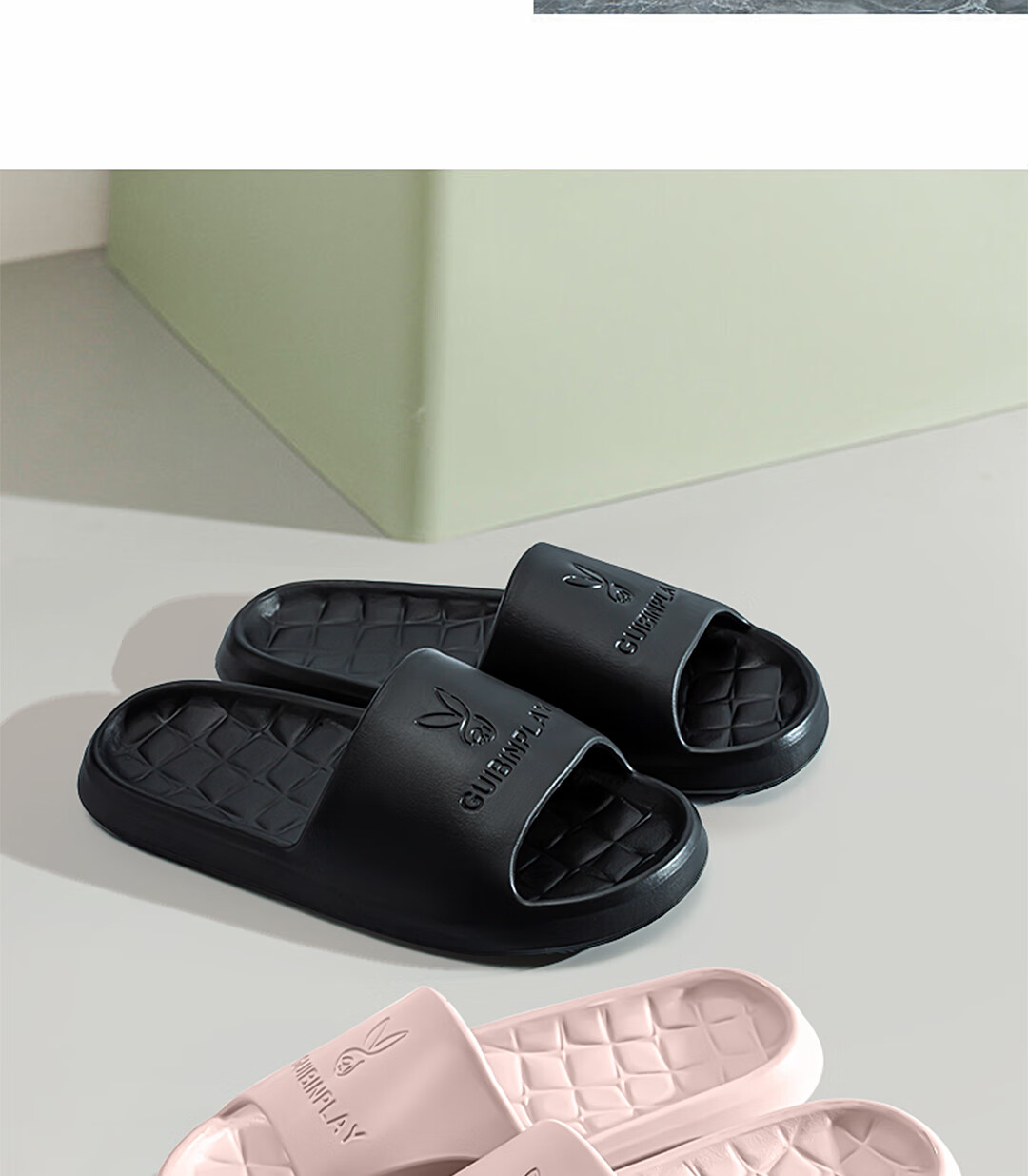 IQGD Slippers for Men And Women, Home Couple Style, Indoor And Outdoor Shower Sandals 002 Black 42-43 7