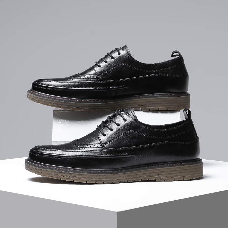 MARK FAIRWHALE Leather Shoes for Men, Spring Breathable British Retro Business Formal Shoes, New Style 2025, Black, Size 42 10