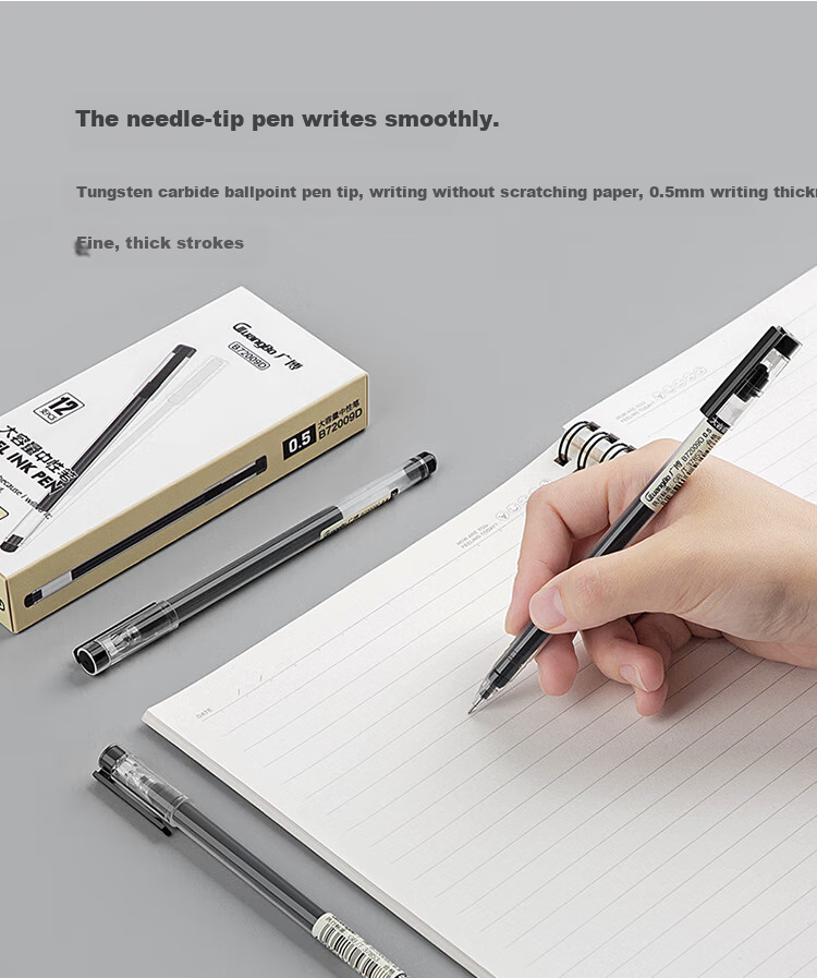 GuangBo Needle-Tip Pen, 0.5mm Black Ink, Large Capacity, Extra Writing Power, Full Needle-Tip Pull-Cap Black Pen, for Business, Office And Student Use, 12 Pens/box, B72009D 3