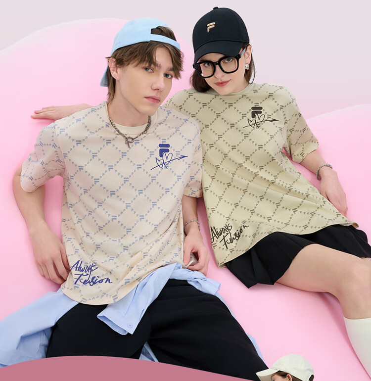 FILAFUSION Fila Trendy Couple Short Sleeve T-Shirt Summer Loose Breathable Cotton Unisex Top 18