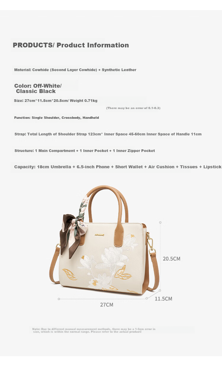 Aokang Women's Handbag, Trendy Cowhide Embroidered Tote Bag, Light Luxury Crossbody Shoulder Bag, Birthday Mother's Day Gift for Mom Or Wife 9
