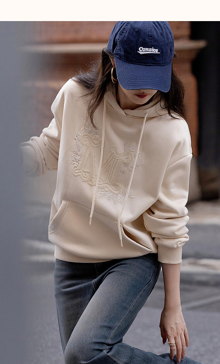 Dme [Embroidered Blossoms] Winter Casual Hooded Fleece-Like Warm Exquisite Tatami Embroidered Loose Sweatshirt Women's Top 11