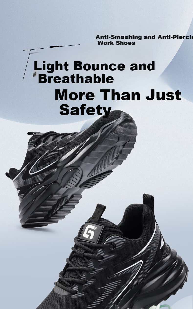 JUNBU Safety Shoes for Men, Summer Breathable Steel Toe Cap, Anti-Smashing And Puncture-Resistant, Ultra-Light Work Boots F118BK Size 43 1