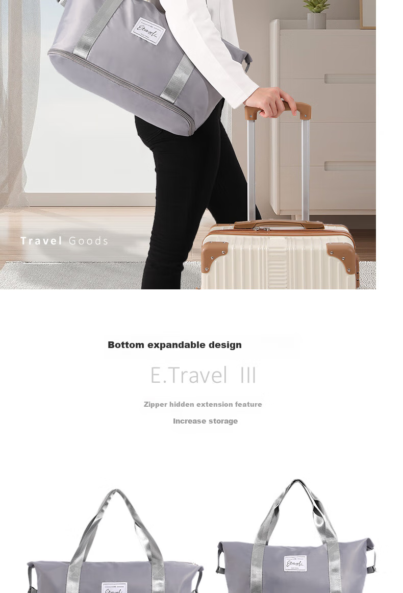 Etravel Travel Bag, Large Capacity Luggage Bag for Men And Women, Handheld Gym Bag, Expandable Style, Gray 3