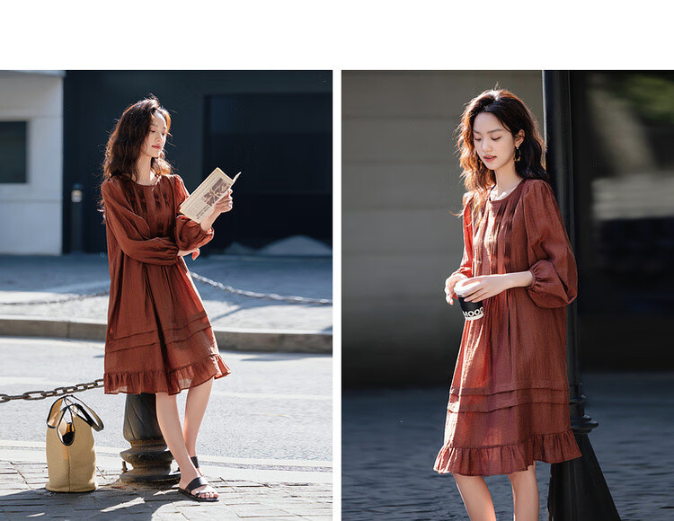 Dme [Tasha Xing Wan] Spring Silky Lyocell Tea Break Dress, Elegant Accordion Pleated Lace Dress 6