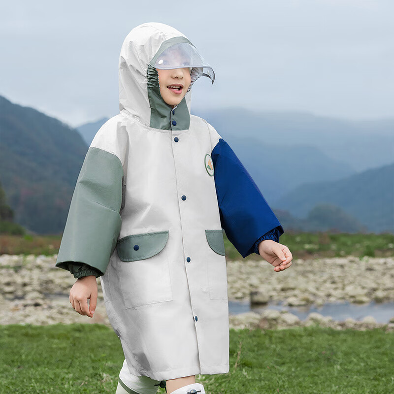 Lemon Baby Children's Raincoat for Boys and Girls with Backpack Cover School Rain Poncho Starry Blue Beige L