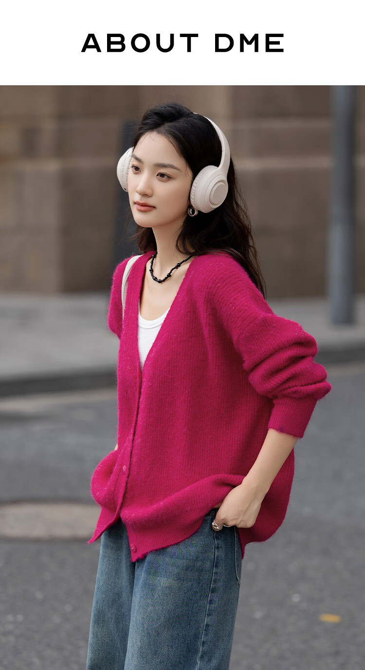 Dme [Duobangyan Rose Red] Spring And Autumn Cardigan-Style, Brightening Effect, Elegant Long-Sleeve Soft Knit Sweater for Wome 1