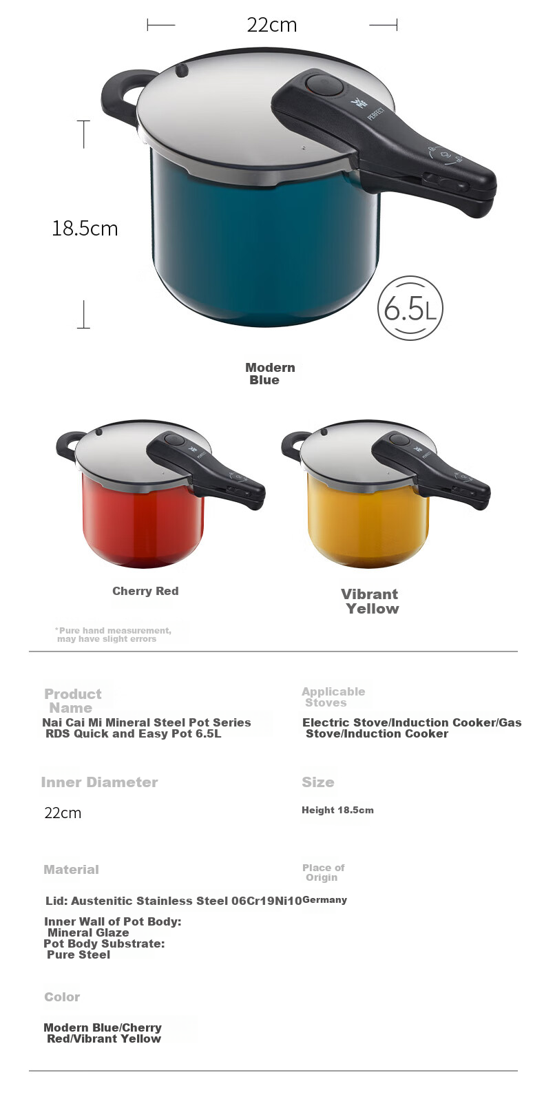 WMF Imported Non-Stick Pot, Pressure Cooker, Nai Cai Mi RDS6.5L, Red, Wedding Kitchen Essential 4
