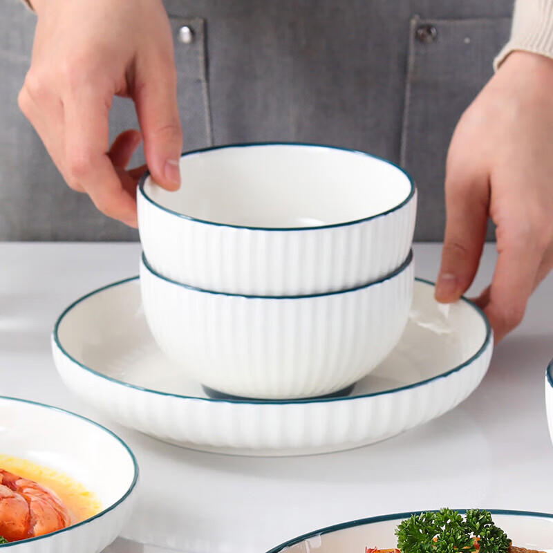 Chuanqi Ceramic Bowls, Chinese White Porcelain Small Bowls, 5 Inches, Set of 4, Household Rice Bowls, Soup Bowls, Noodle Bowls, Shuanghua