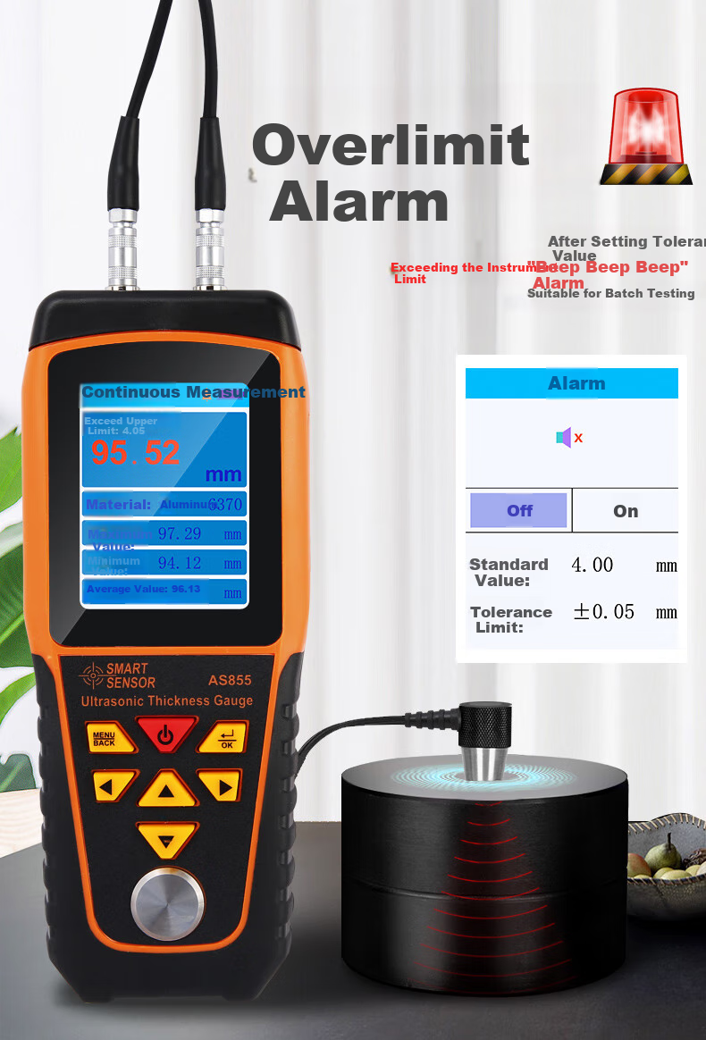 Xima Ultrasonic Thickness Gauge AS855, Steel Plate Iron Copper Metal Glass Ceramic Measuring Instrument, Thickness Detector 4
