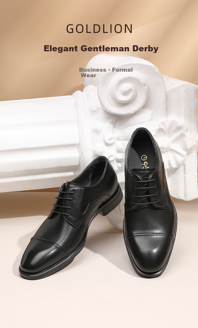 Goldlion Men's Formal Shoes, Stylish And Comfortable Leather Shoes with Durable Soles, G580510157AAB, Black, Size 39 1