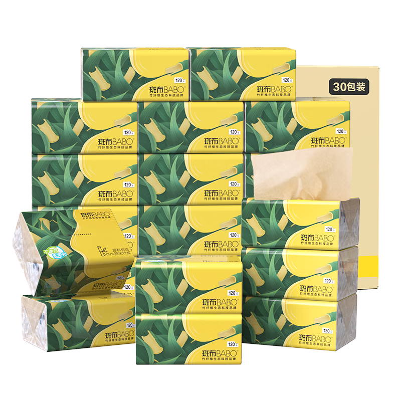 Banbu Facial Tissues, 3-Ply, 120 Sheets * 30 Packs, Extra Large S Size, Virgin Bamboo Pulp, Tissue Paper, Napkins, Toilet Paper, Boxed