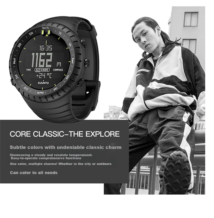 SUUNTO CORE All-Black Classic Outdoor Sports Watch, Multifunctional Compass, Hiking And Mountaineering Smartwatch 4
