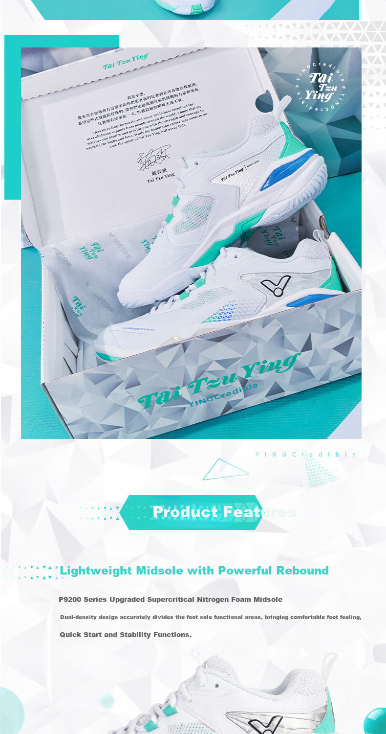 VICTOR Badminton Shoes, Professional Breathable Shock-Absorbing, Dai Xingying Exclusive Series, P9200TTY NL, Size 37 4