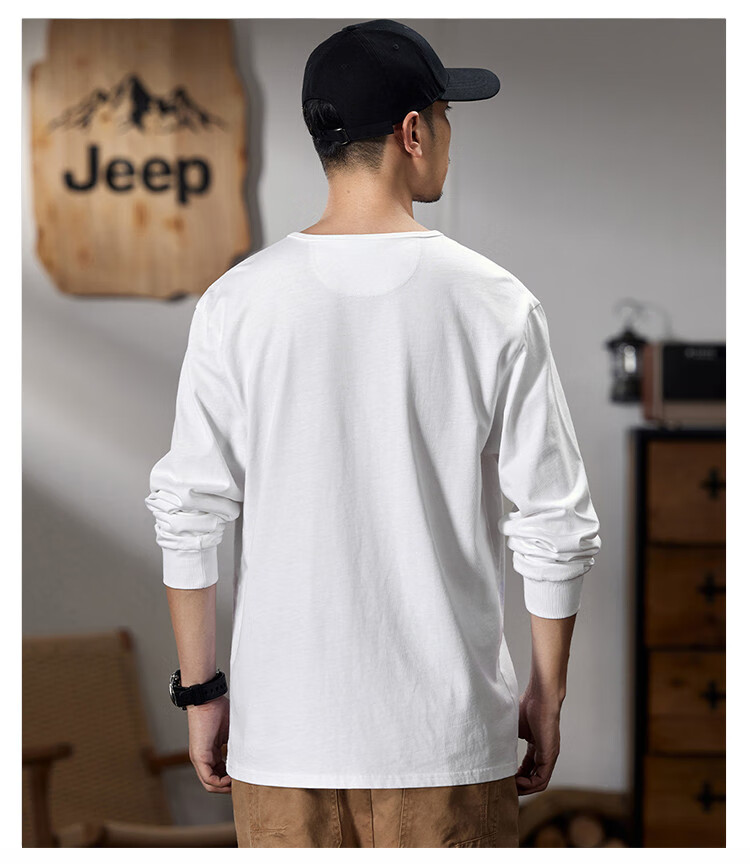 JEEP Men's Long-Sleeve T-Shirt, Spring And Autumn 2026, Pure Cotton Pullover Top, Simple And Comfortable Undershirt, Men's Clothing 6