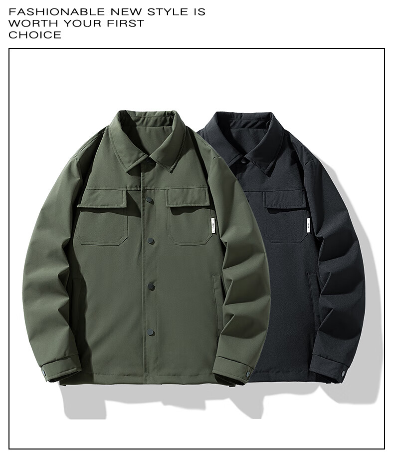 JEANSWEST OUTDOOR Men's Jacket, Spring And Autumn Versatile Loose-Fit Solid Color Lapel Coat, Outdoor Casual Outerwear, Army Green, XL 1