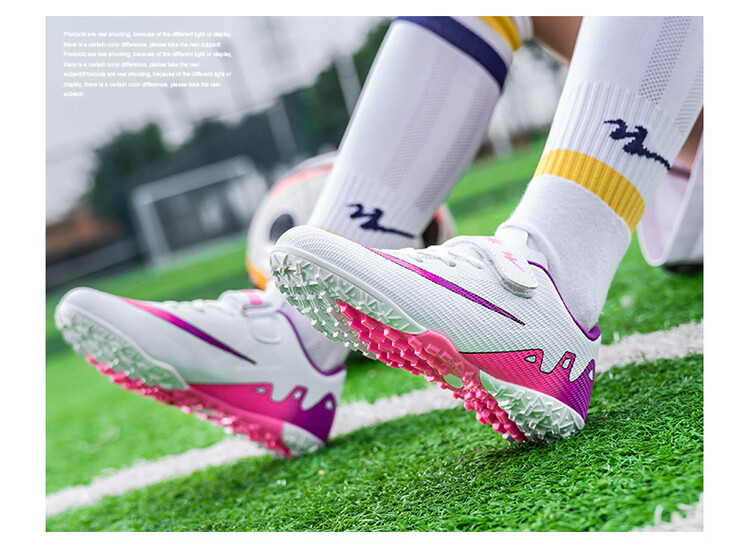Shuangxing Children's Soccer Shoes for Boys And Girls, Big Kids' Molded Studs TF Artificial Grass Training Shoes, Student And Youth Slip-On Sneakers 19