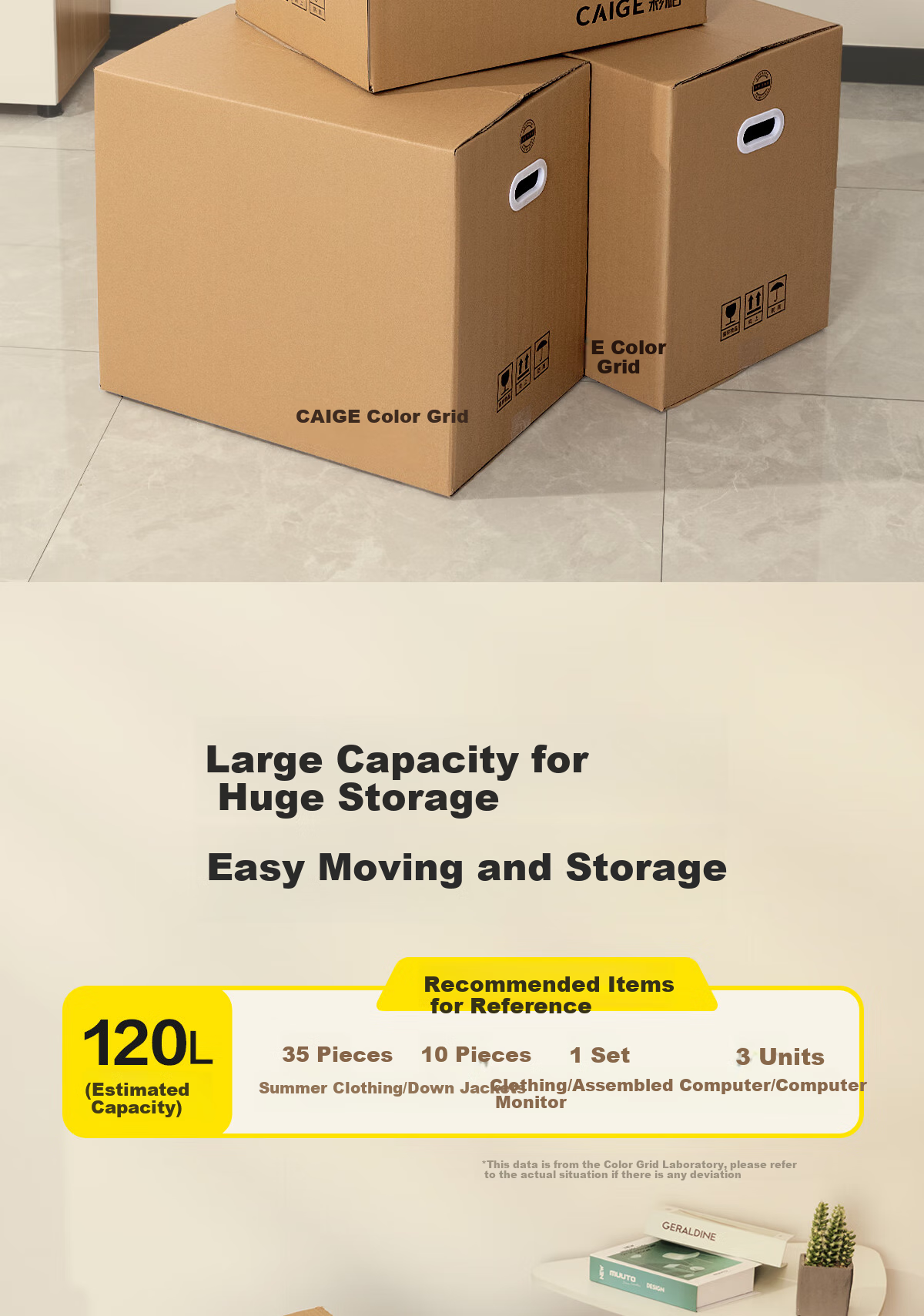 Caige Moving Cardboard Boxes, Packing Boxes, Storage Boxes, Shipping Boxes, Thick Paper Shell Boxes, Large Moving Boxes, Moving Helper Cardboard Boxes with Handles, 60*40*50cm 1