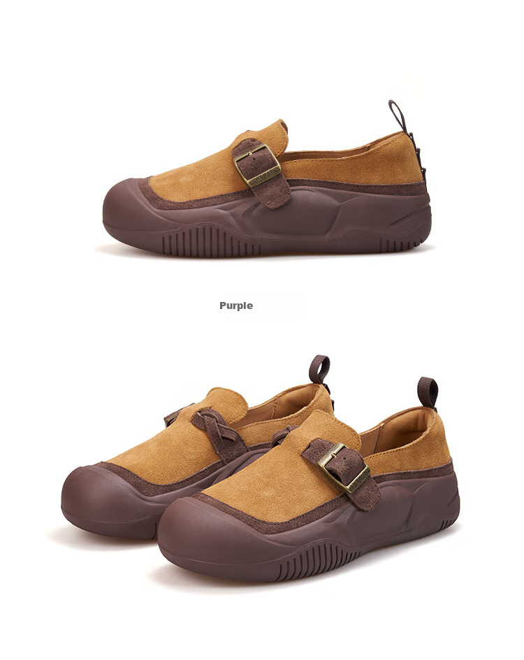 J&M Loafers for Women, Autumn Thick-Soled Slip-On Lazy Retro Peas Shoes Casual Flats, Camel Color, Size 40 12
