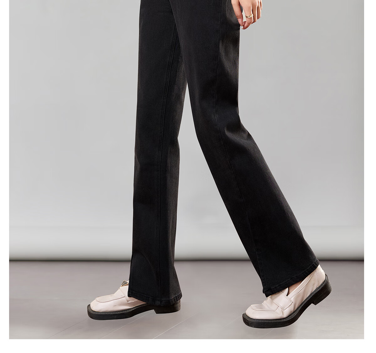 PinCai Women's Cropped Jeans, Petite Size, Solid Color, Slim Fit, High-Waisted, Stretchy, Side Slit, Straight-Leg Casual Pants P12KN1978 24