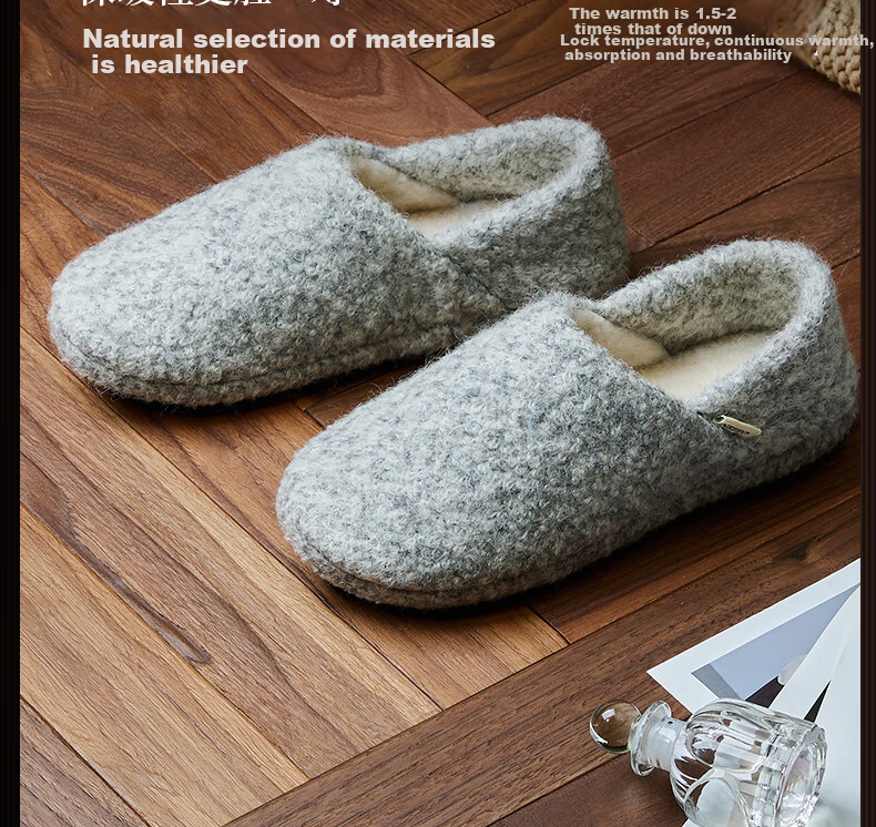 NEIBO [Super Warm Wool] Latex Cotton Shoes, Winter Full Coverage Heel, Odor-Resistant, Indoor Comfortable Home Slippers for Women, Pink, Size 44 13