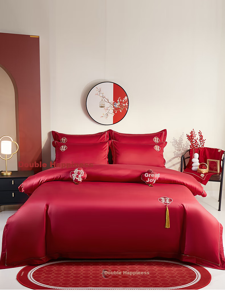 I-WILL Wedding Four-Piece Set, Embroidered Duvet Cover And Bed Sheet, New Wedding Celebration Red Fashionable Bedding, Wu Jia Da Xiu, for 1.5/1.8 Meter Bed 10