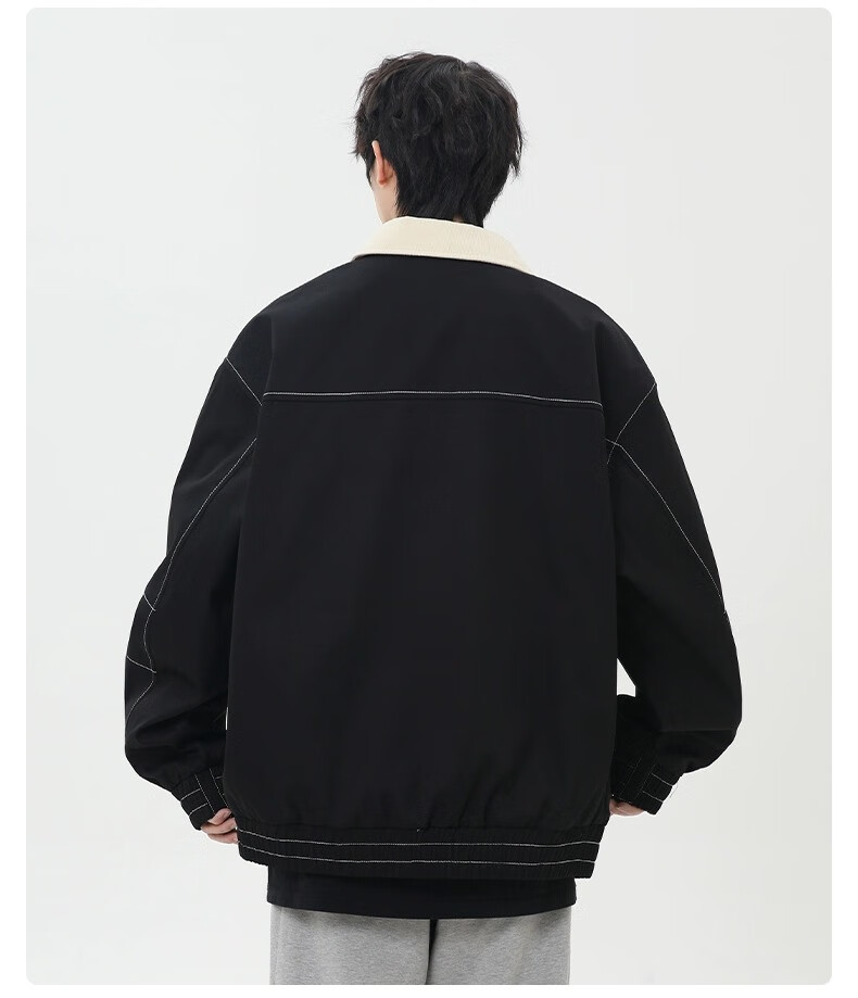 Wassup Sohot Men's Jacket, Spring And Autumn American Workwear Style Coat, Trendy Loose-Fit Lapel Outerwear for Men, Black, Size M 4