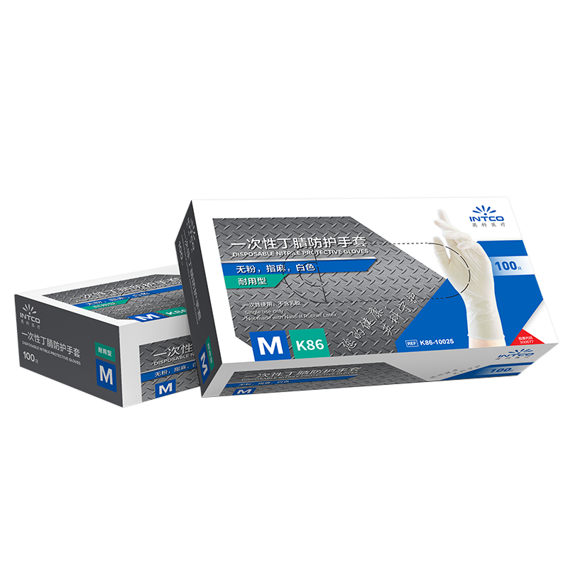 INTCO Disposable Nitrile Protective Gloves Durable Wear-Resistant Cleaning Work Gloves Size L White 100pcs/Box