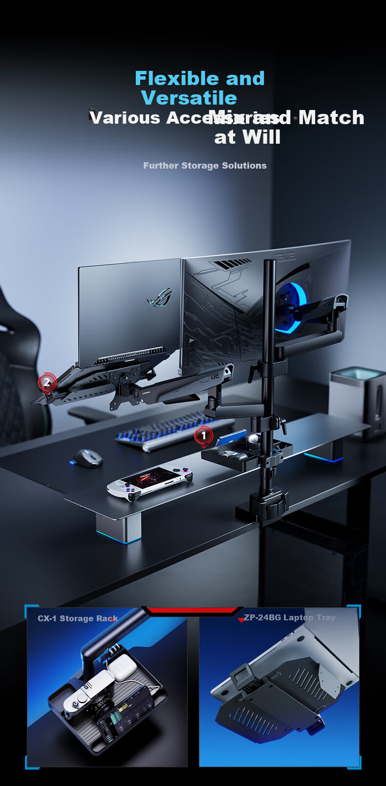 HUMANEX Monitor Stand Upgraded Version, Computer Display Gaming Mechanical Arm Desktop Monitor Height Adjustable Stand, Compatible with 17-35 Inch Yinshi Stand TX02-P2W 12