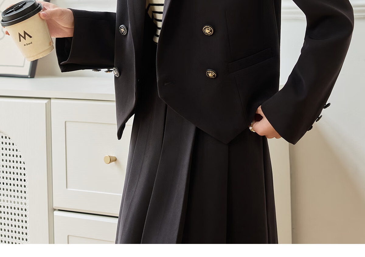 PinCai Women's Black Short Blazer Suit Jacket Casual Long Sleeve Shoulder-Padded Professional Workwear P51U001 26