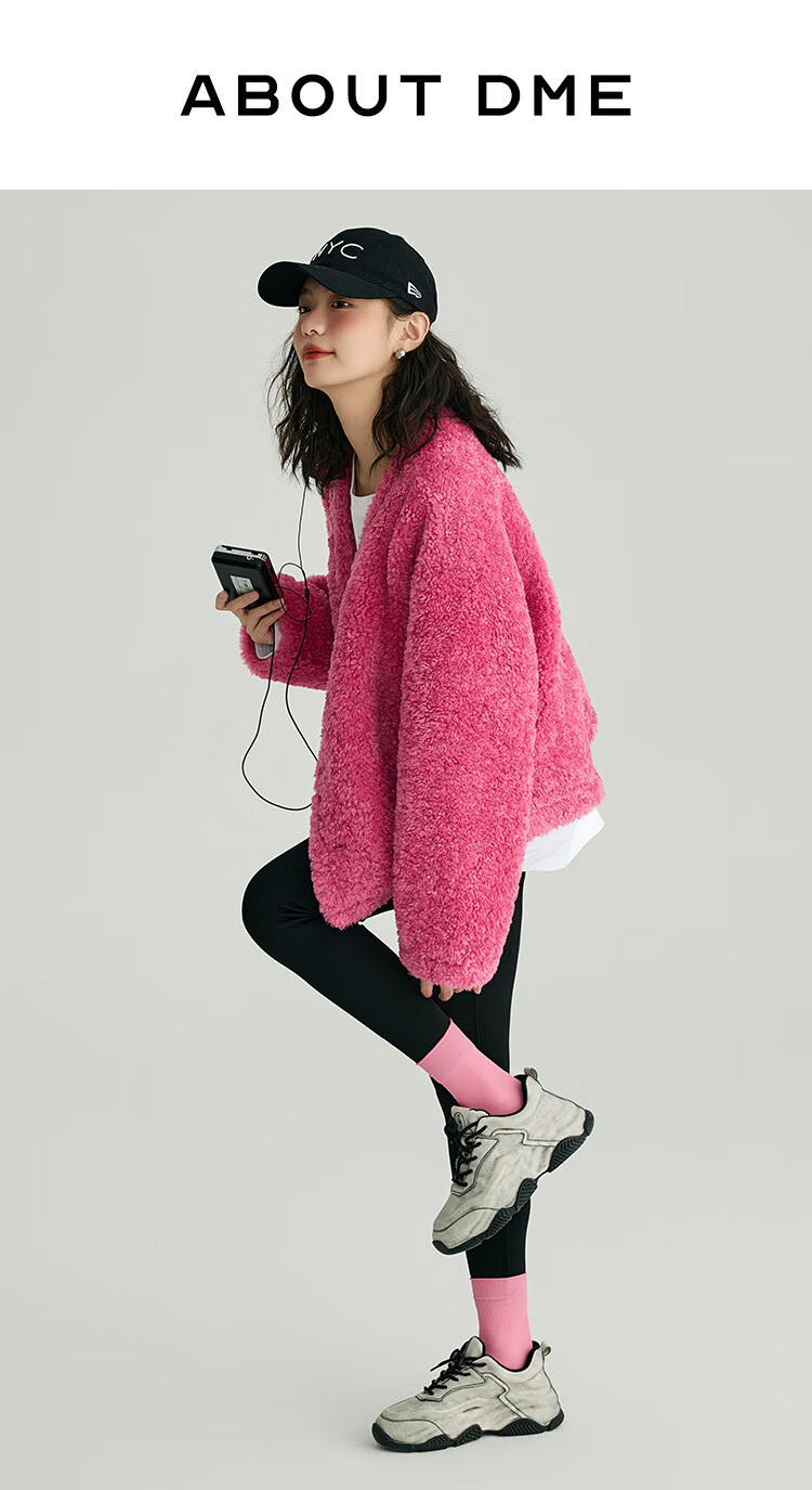 Dme Sunset Rose Knit Sweater Winter Pink Large Pocket V-Neck Energetic Sweet Girl Style Cardigan Honey Pink S 1