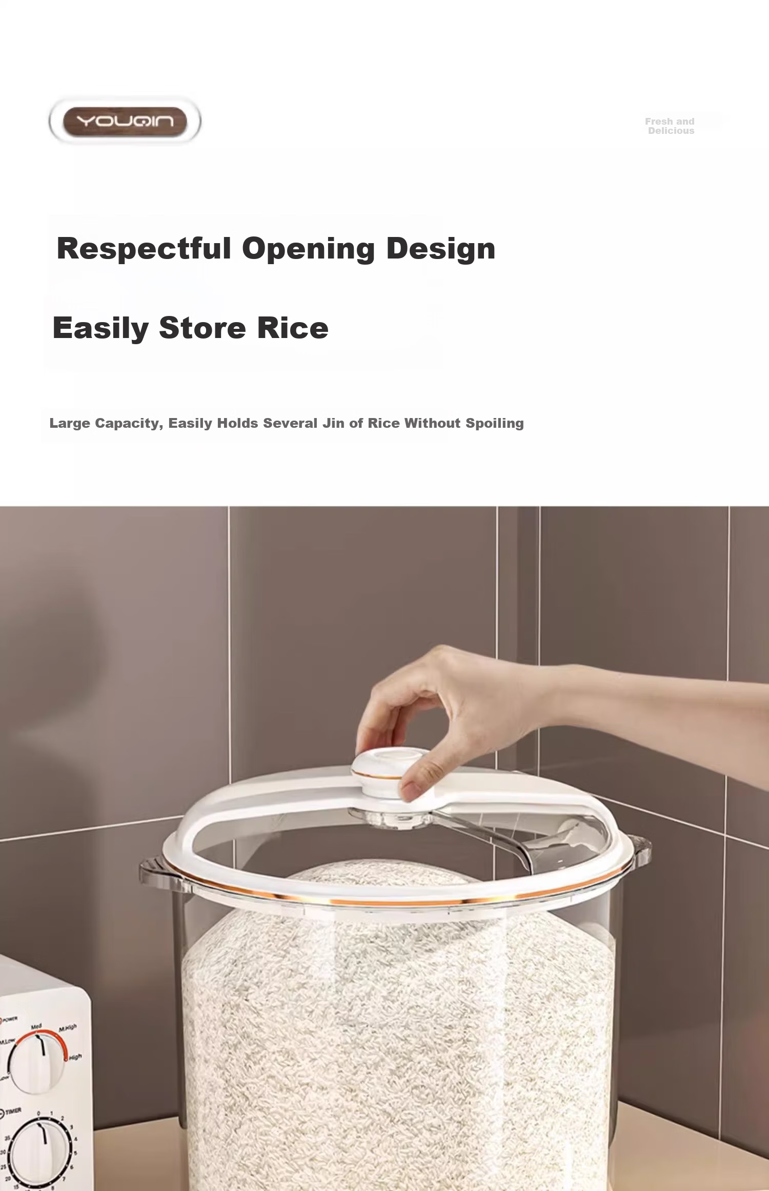 YOUQIN Rice Storage Container, Household Insect-Proof And Moisture-Proof Sealed Rice Bin, Food-Grade Rice Storage Box, Flour Storage Jar 4