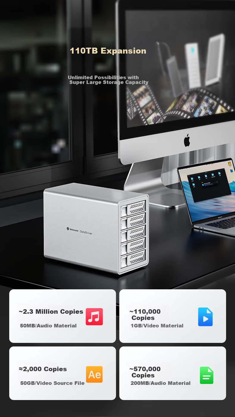 Yottamaster Magnetic Disk Array Hard Drive Enclosure with RAID Storage Temperature Control Fan, 150W Power Supply Universal 2.5/3.5 SATA Serial Mechanical And Solid State Hard Drive Compatible for Desktop Computers 3