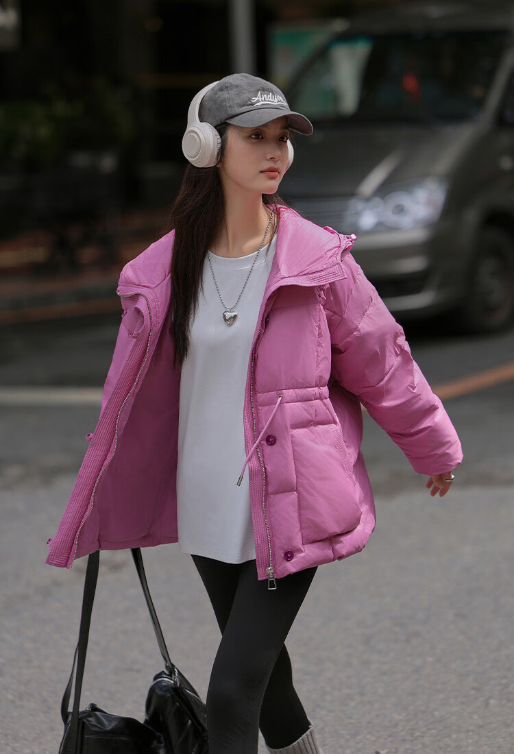 Dme [Dopamine Rose Pink] Winter Hooded Waist-Cinching Drawstring Decorated Long-Sleeve down Jacket for Wome 6
