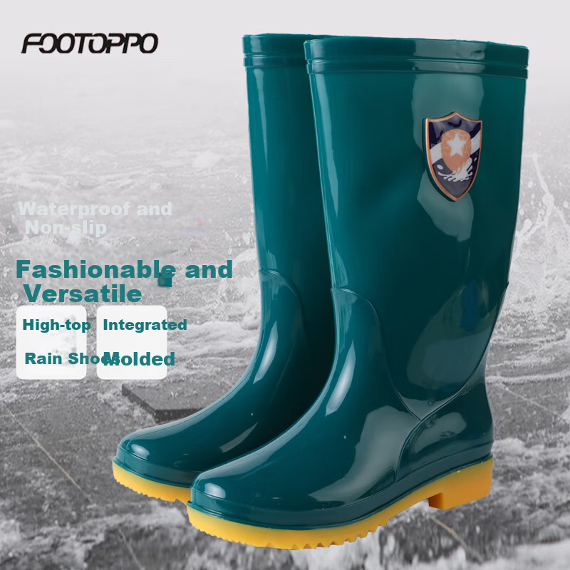 FOOTOPPO Women's Rain Boots, Water Shoes, Rubber Boots, Mid-Calf Adult Rain Boots, High-Top Overshoes, Waterproof Tall Rain Boots for Ladies