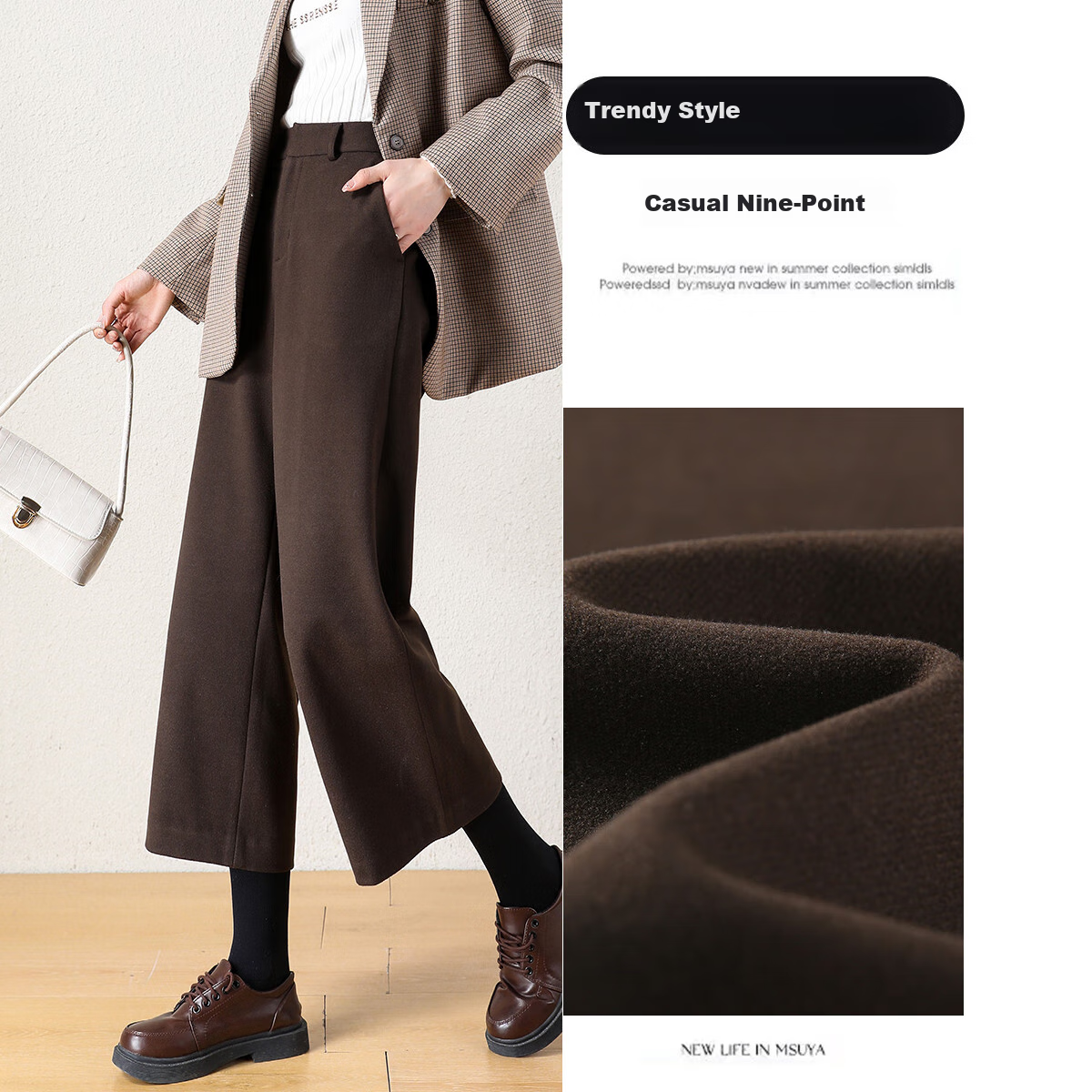 Dme [Long-Lasting Shape] Winter Mid-Rise Brushed Nine-Tenths Long Pants for Women, Slimming Straight-Leg Trousers, Warm Casual